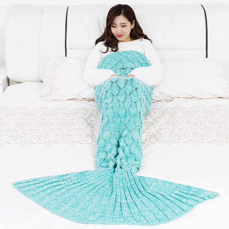 VIP LINK ISINOTEX Soft Knitted Mermaid Tail Blanket Crochet Handmade Sleeping Bag for Kids Adult Best Birthday Christmas Gift